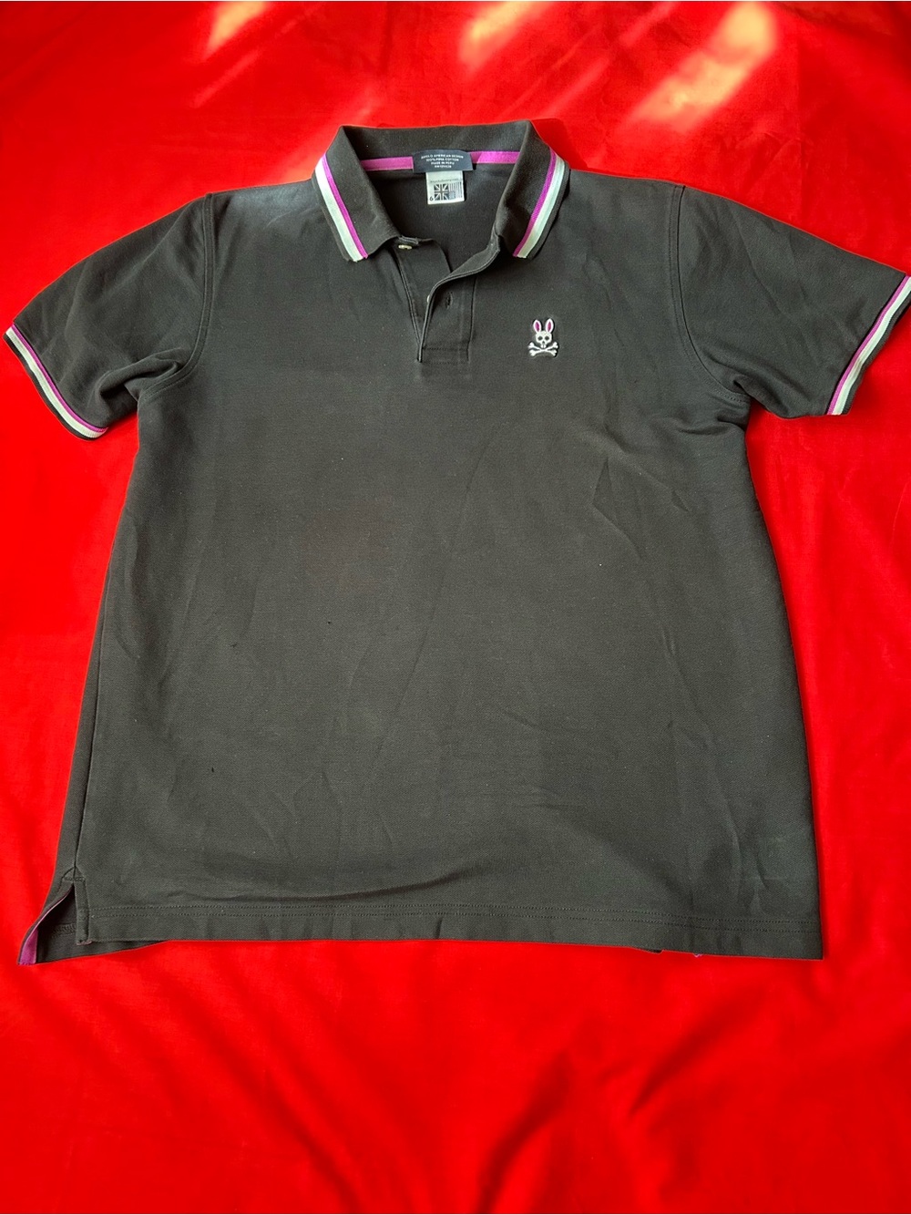 Psycho Bunny Black Polo Shirt with Striped Collar